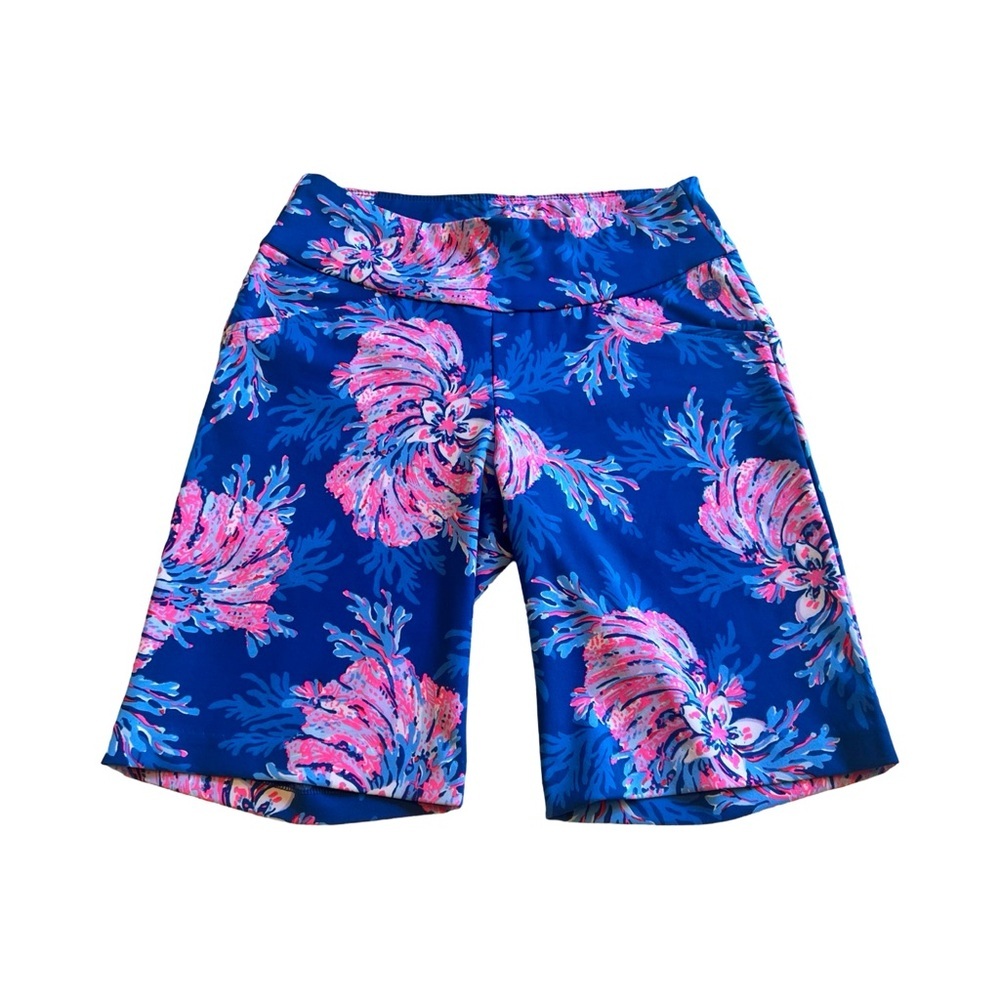 Lilly Pulitzer Luxletic Shorts Blue Pink Coral Reef Print Size 00‎ Activewear